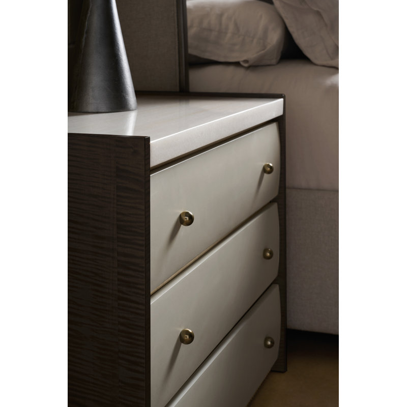 Avignon 3 - Drawer Solid Wood Nightstand, White/Bronze/Rockport Burnished Adobe