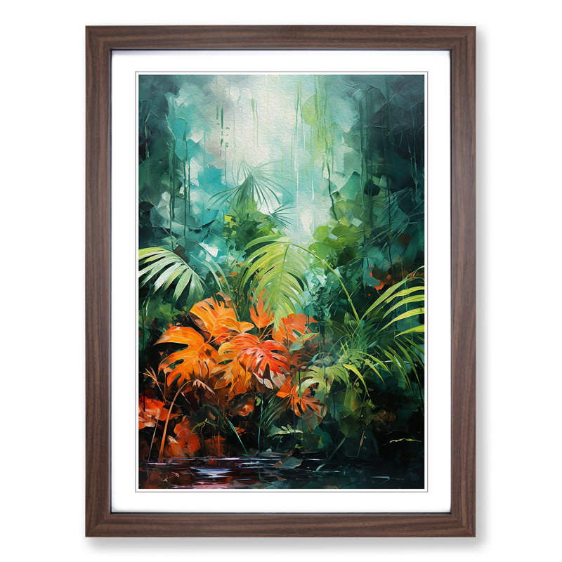 Rain Forest Action - Single Picture Frame Print on Wood, Walnut Framed, 34cm H x 25cm W x 2cm D