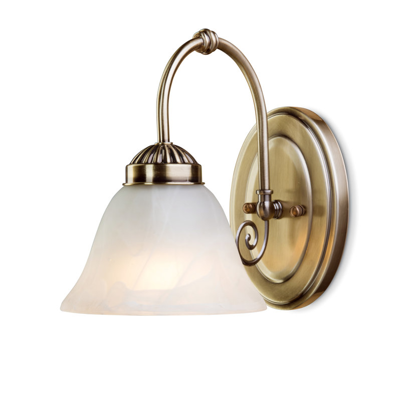 Brazell 1-Light Dimmable Antique Brass Armed Sconce Alabaster Style Glass