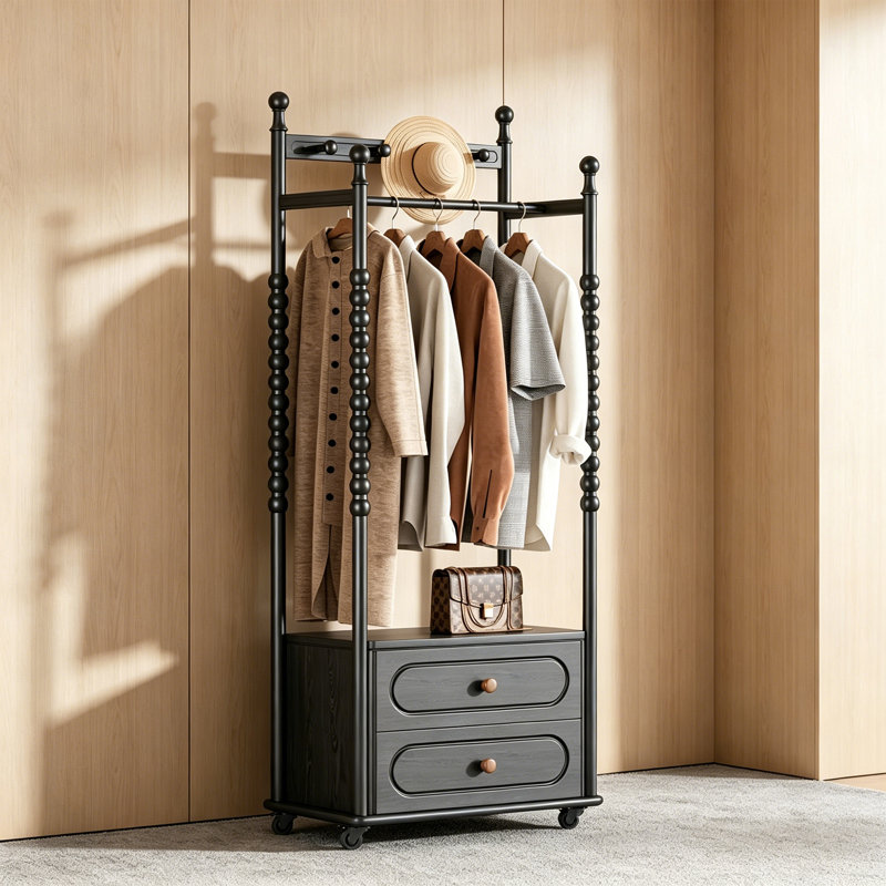 Ash Wood Freestanding Entryway Coat Rack, Black