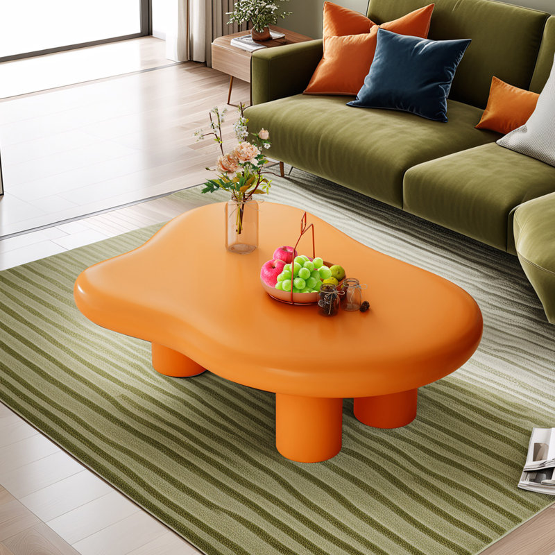 Ednar Wood Cloud Coffee Table with four legs Modern Coffee Table, Orange, 13.8'' H x 48.5'' L x 35.5'' W