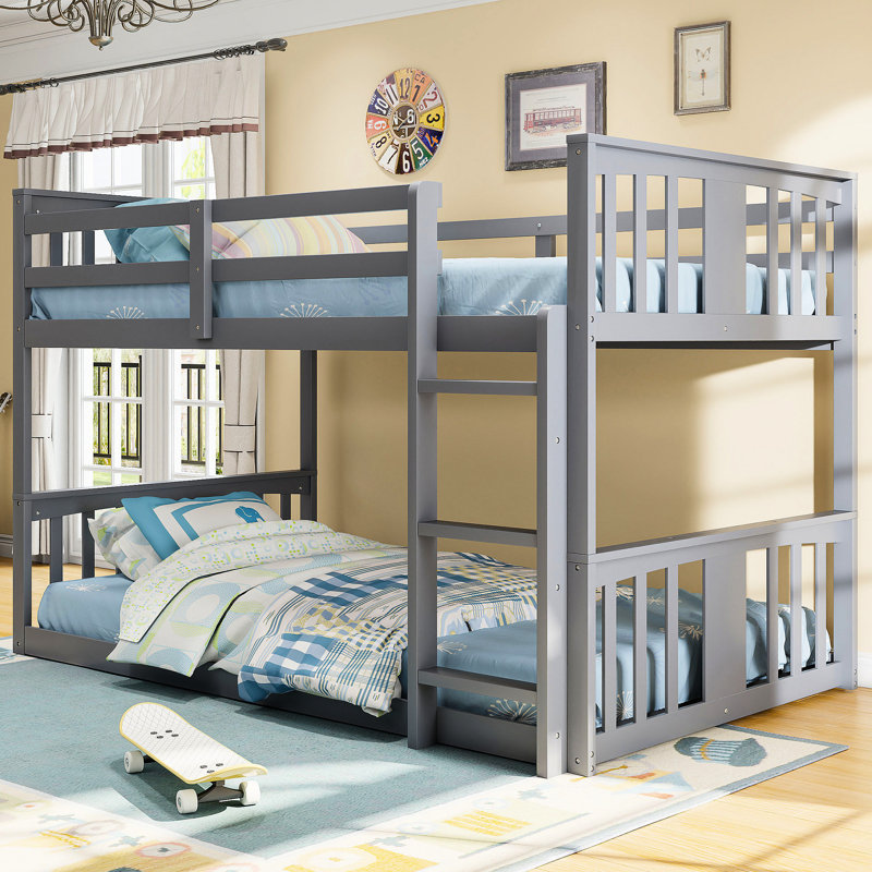 Lit simple au-dessus de lits superposés avec bois de pin élégant et gris durable et de qualité