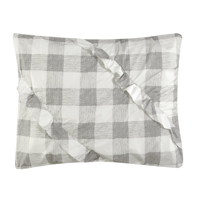 Ensemble d'édredon réversible  Ruffle, Édredon simple TG + 1 taie décorative, Gris / blanc