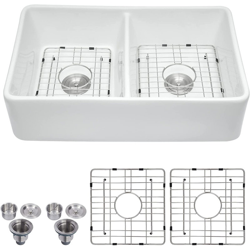 Double Basin Durability Ceramic Farmhouse Kitchen Sink For Modern Kitchens