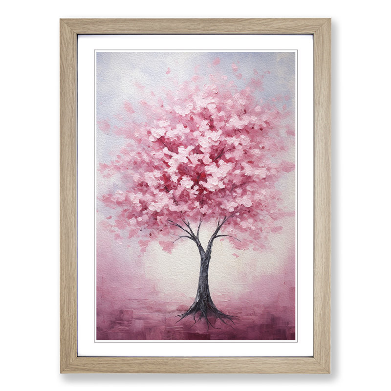 Cherry Blossom Tree Modern - Single Picture Frame Print on Wood, Oak Framed, 64cm H x 46cm W x 2cm D