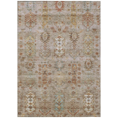 Tapis intérieur/extérieur lavable beige et cuivre à motifs tribaux 90 x 150 cm
