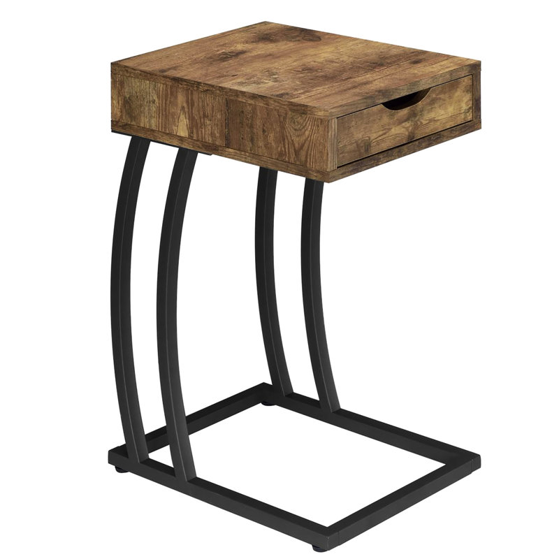 Table d'appoint rectangulaire en muscade avec plateau en métal et tiroirs, Brun