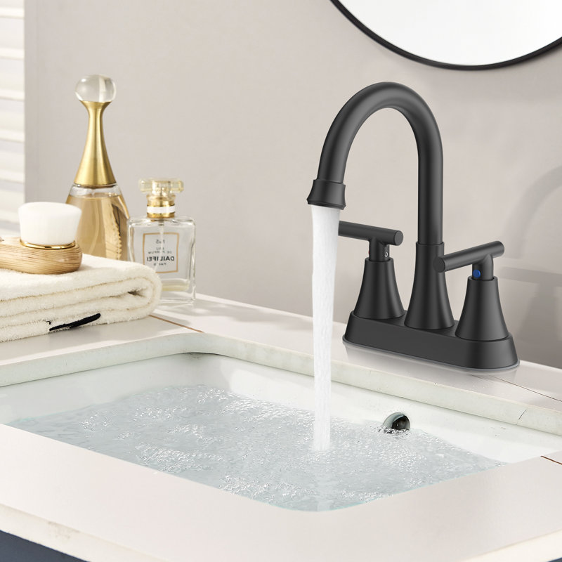 Centerset 2-handle Bathroom Faucet with Drain Assembly, Matte Black
