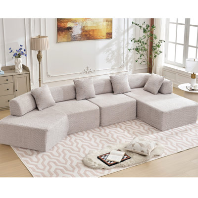 4 L-shape Boucle Couch, No Assembly, Stylish Living Room Addition Gray Boucle, Interior