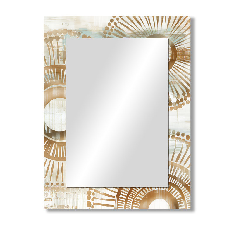 Mandala bohémien beige et doré, simplicité Boho II - grand miroir mandala boho, décor de miroir mural traditionnel unique, impression d'art en métal