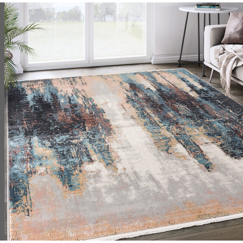 Tapis abstrait bleu / noir / beige Abilene