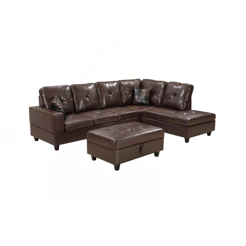 Ensemble de canapé en polyuréthane avec repose-pieds Right, Orienté à droite, Brun