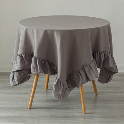 One Allium Way® 100% Pure Linen Washable Tablecloth With Ruffle Trim, 60" X 60" Square White