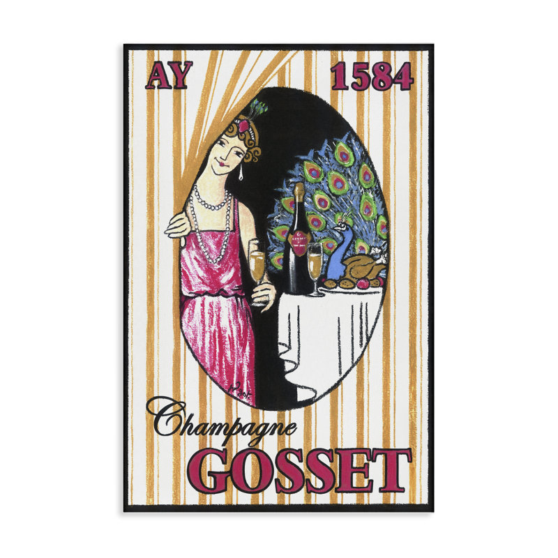 Art mural rétro femme et champagne, design par Jean-Pierre Got, H 45 po x l 30 po