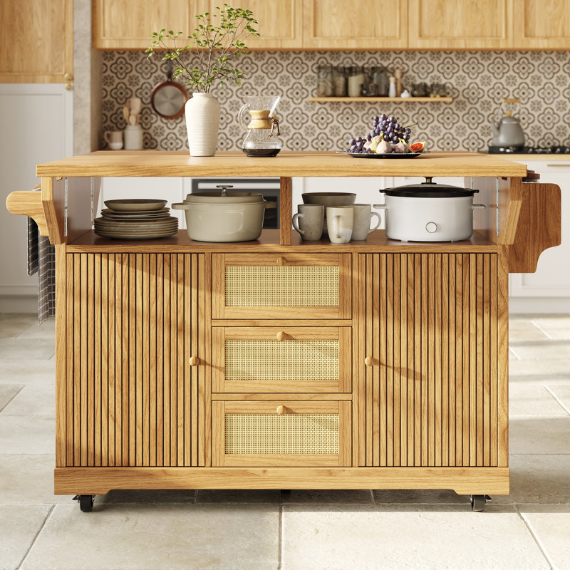 95 cm W Kitchen Island, Natural Wood