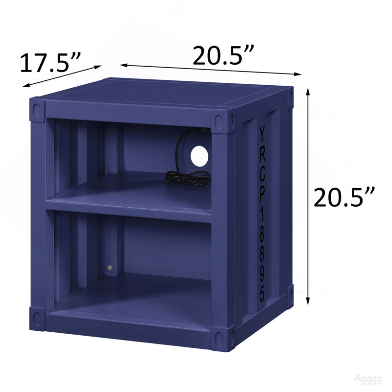 Table de chevet bleue avec tablette ouverte