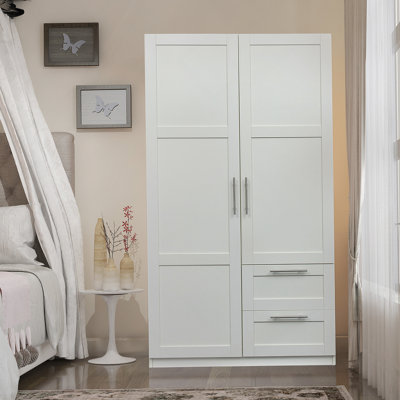Armoire haute à 2 portes avec tiroirs et espaces, blanc