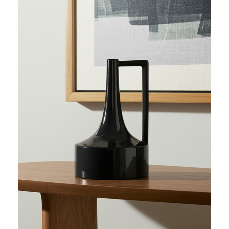 12" Black Ceramic Jug Vase