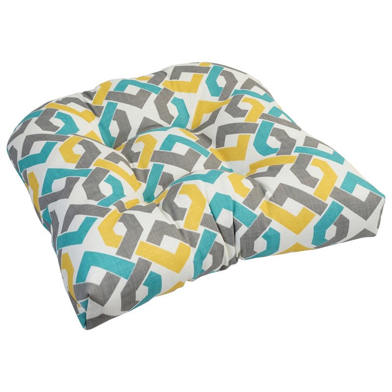 Coussin de chaise de salle à manger capitonné intérieur / extérieur, Bleu / Jaune