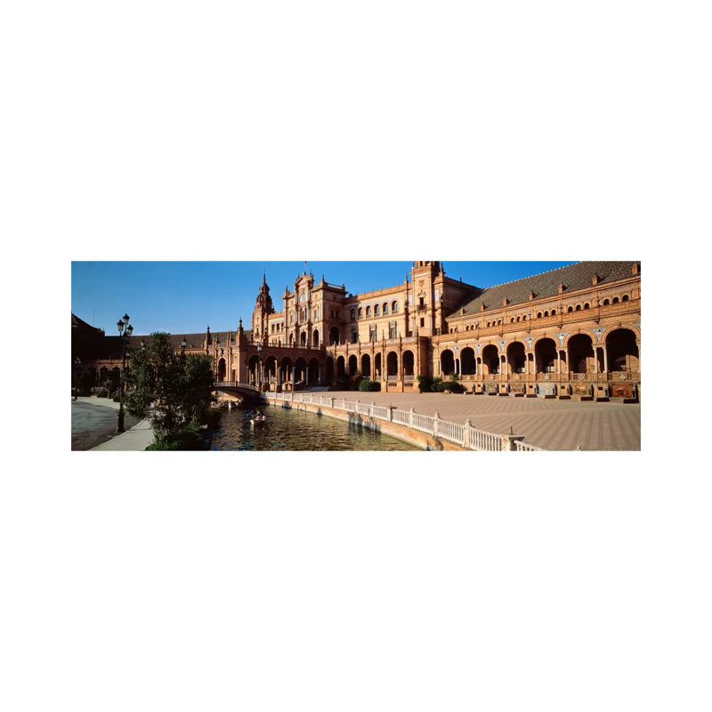 Plaza De Espana And Its Moat, Parque De Maria Luisa, Seville, Andalusia, Spain - Wrapped Canvas Panoramic Print