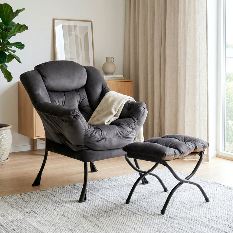 Armchair Accent Chair Lazy Chair with Footstool, Dark Grey