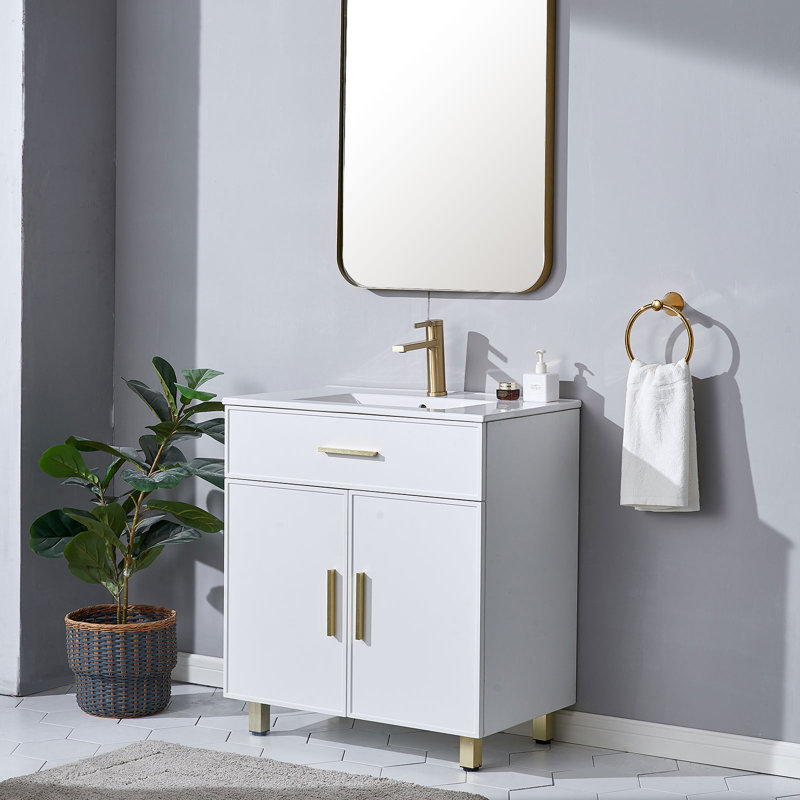 Meuble-lavabo simple 30 po blanc avec plateau en céramique