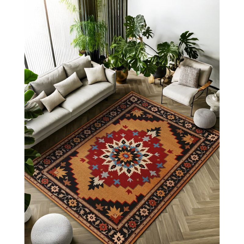 Albasa Collection Digital Print Cotton-Polyester Orange Colorful Moroccan Rug, Runner 2'8" x 16'5"