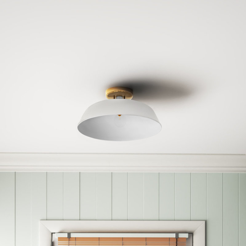 Plafonnier semi-encastré 1 lumière Bethany, Laiton bruni, Blanc, H 6,88 po x l 15 po x P 15 po