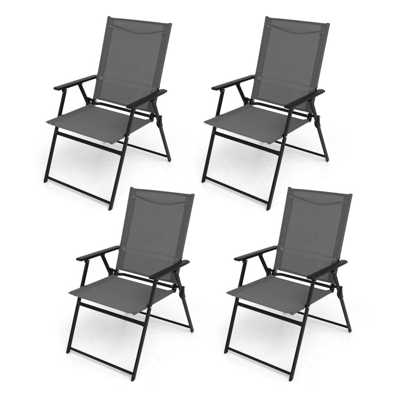 Claubert Fabric Patio Folding Chair Folding Chair Set, Gray/Black