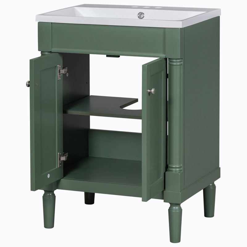 Tenley 24'' Single Bathroom Vanity with Resin Top, Green