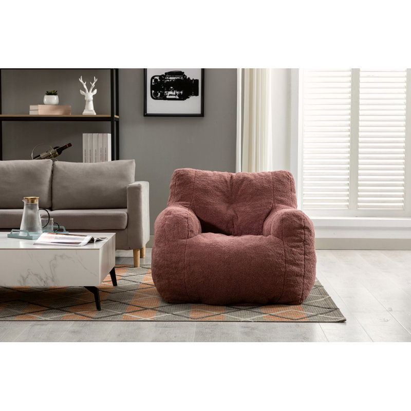 Fauteuil à billes en peluche de taille moyenne pour adulte avec rembourrage en mousse, Peluche rouge
