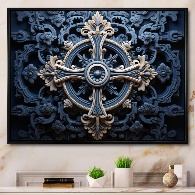Croix religieuse, sagesse antique - impression, H 30 po x l 40 po x P 1,5 po, Cadre flottant noir