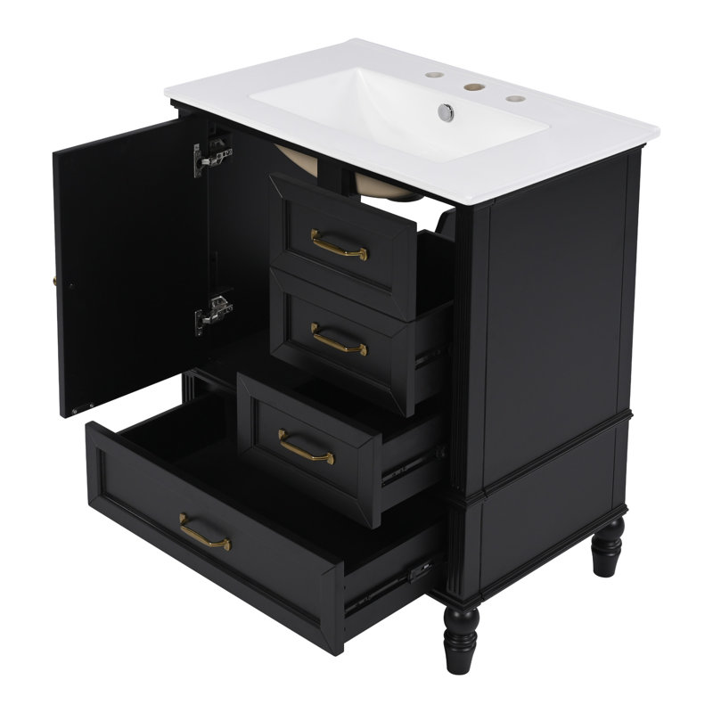 Meuble-lavabo 30 po avec lavabo, Noir, noir, noir, noir, Doré