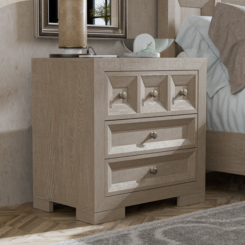 Schell 3-Drawer Nightstand, Beige