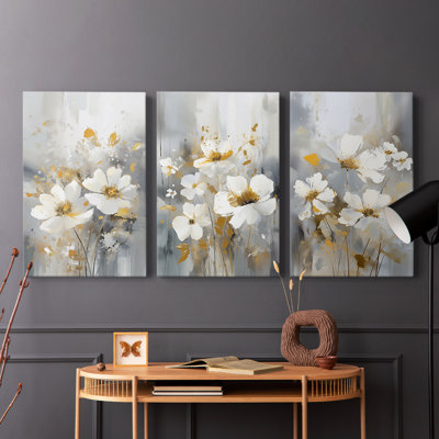 Floral Study Series CXLII -Set Of 3 Gallery Wrapped Canvas -Ready to Hang