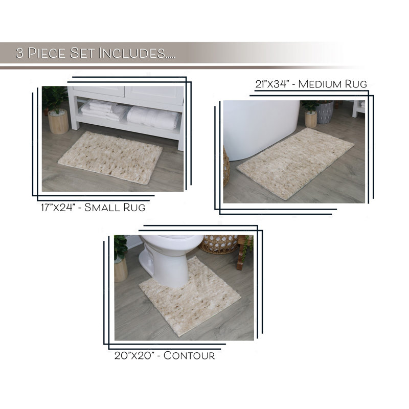 Cloud Comfort 100% Polyester Microfiber Bath Rug Set, Soft Shaggy & Machine Wash Bath Rug - 3Pc Set, Ivory