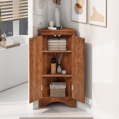 Triangle Bathroom Storage Cabinet With Adjustable Shelves, Freestanding Floor Cabinet