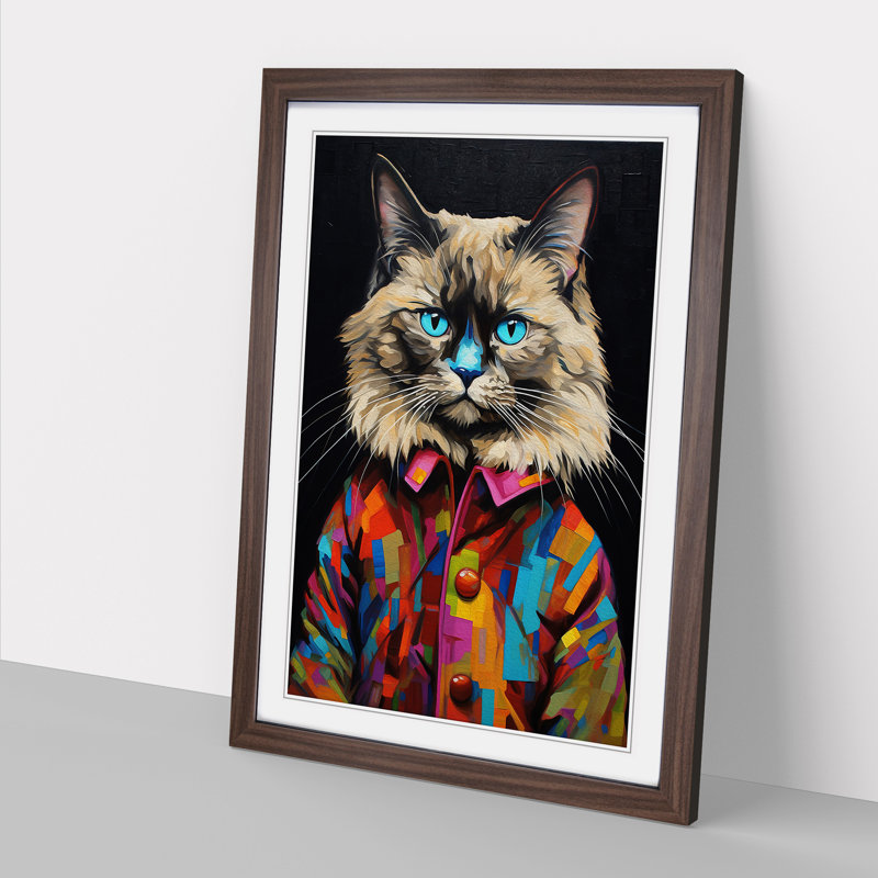 Ragdoll Cat Modern No.2 - Single Picture Frame Print on Wood, 34cm H x 25cm W x 2cm D, Walnut 