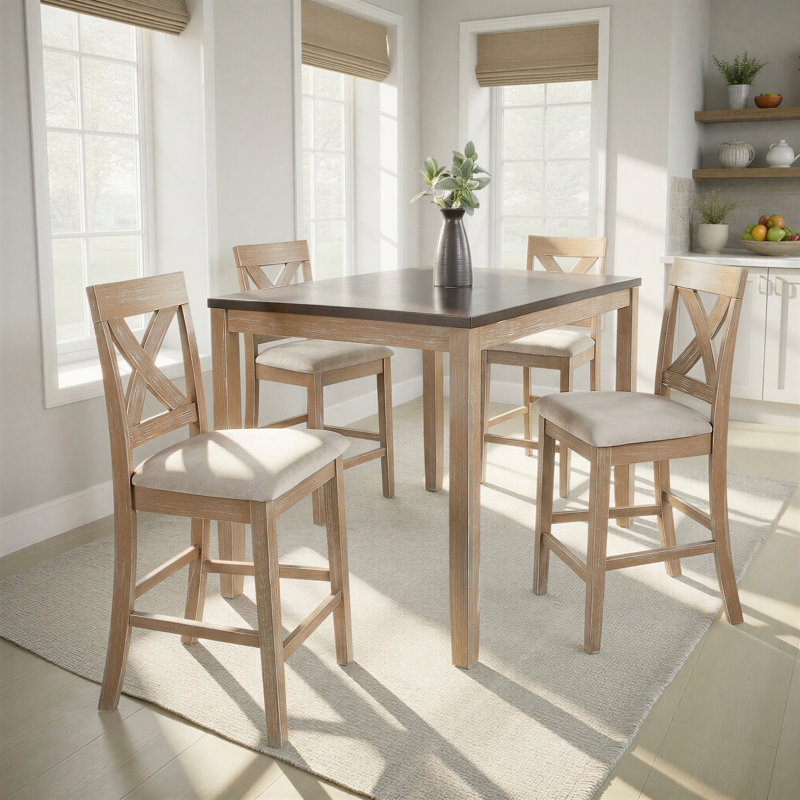 Ronnie 4 - Person Four Leg Dining Set, Espresso, Gray