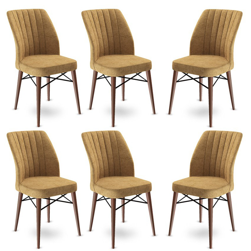 Ensemble de chaises modernes 6 pièces, cappuccino et brun | Cadre 100% métal avec pieds en bois, 17,7 po x 36,6 po x 16,5 po | Tissu confortable Babyface, mousse de dossier de 0,7 po et mousse de siège de 0,9 po | Élégant et durable pour la maison ou le bureau