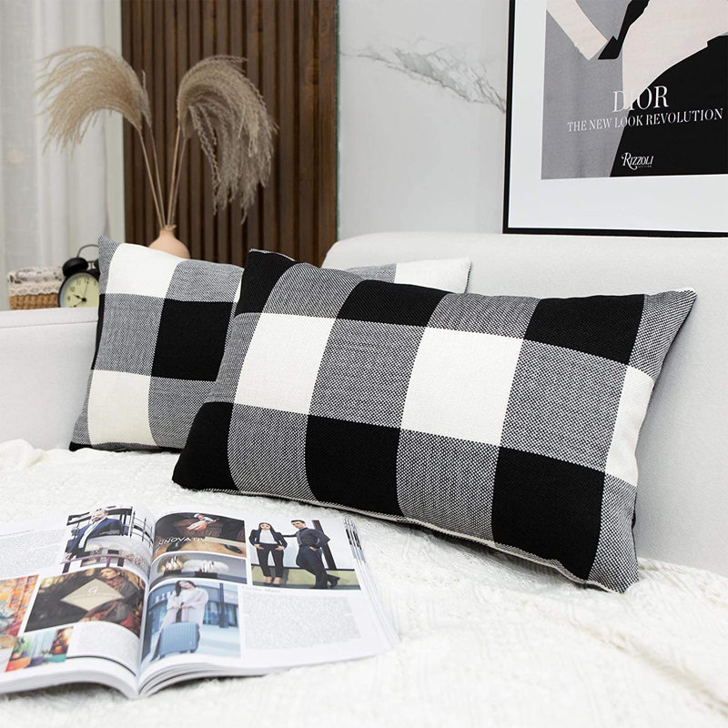 Housse de coussin à carreaux, Noir