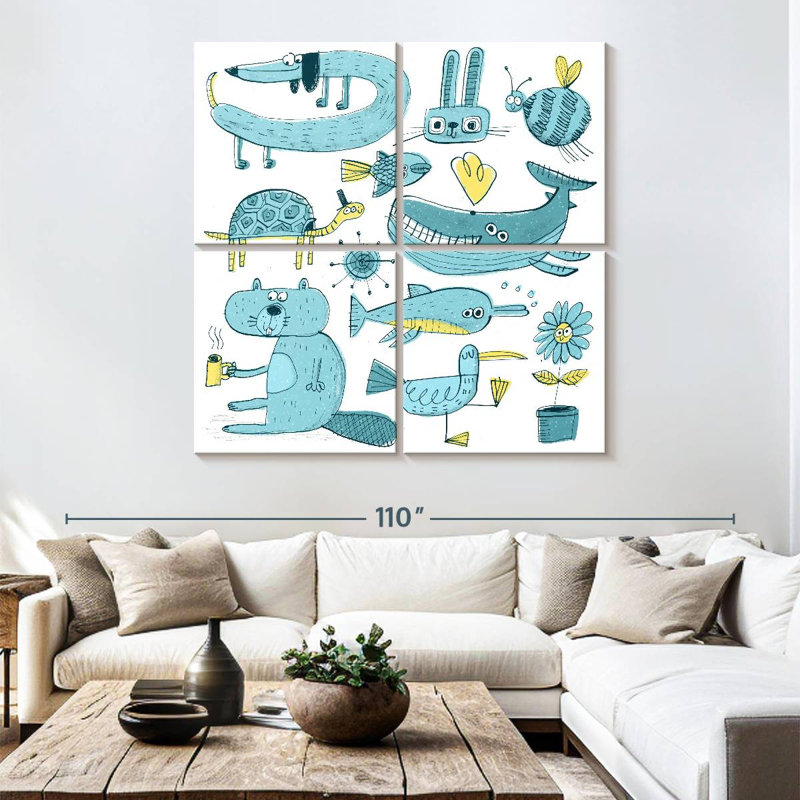 Blue Doodles, 74" H x 74" W