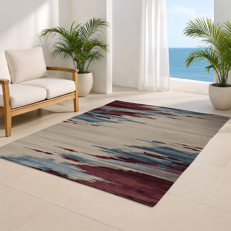 Tapis intérieur et extérieur gris Watercolor, Rectangulaire 8 pi x 10 pi
