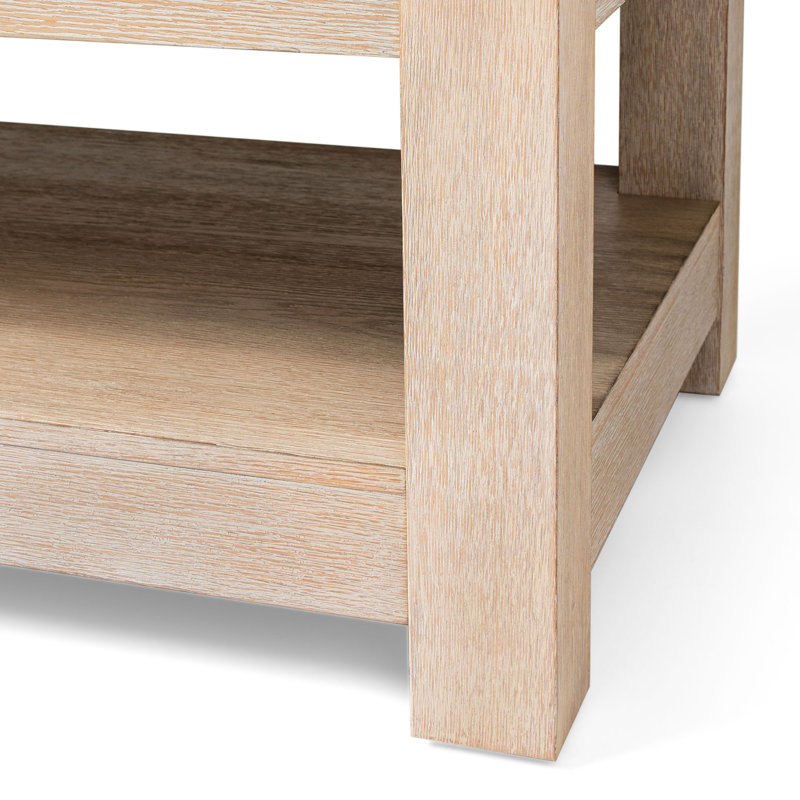 Weathered White Rectangular Wooden Coffee Table with Storage Shelf