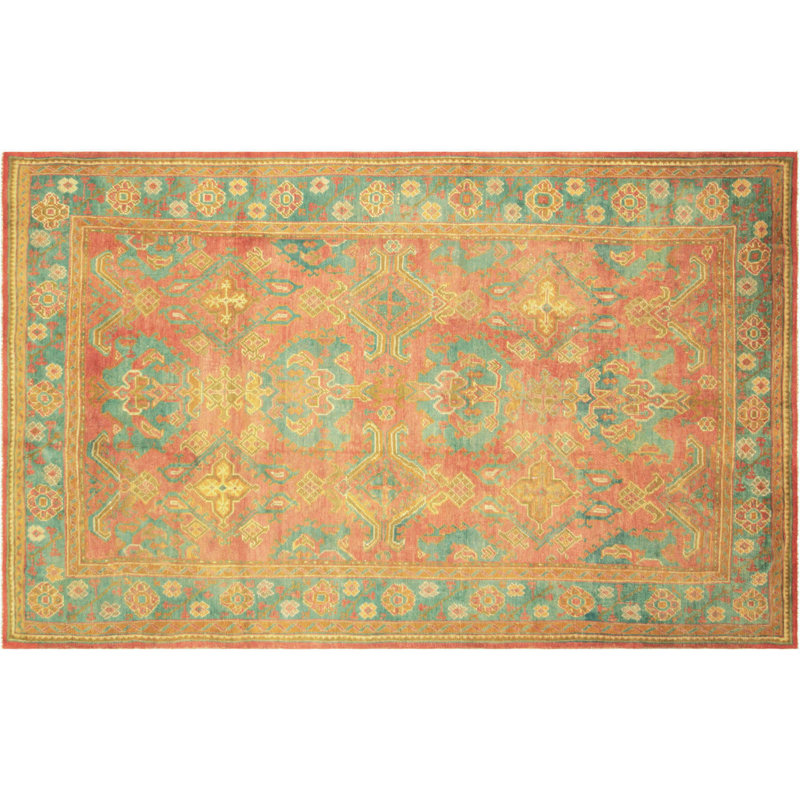 Tapis bleu / jaune en laine noué à la main de conception unique 8 pi 4 po x 13 pi 6 po années 1900