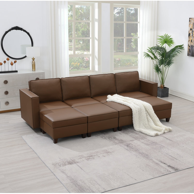 Canapé modulaire surdimensionné en similicuir surdimensionné avec rangement et canapé modulaire réversible à 8 sièges très profond avec 4 repose-pieds beige