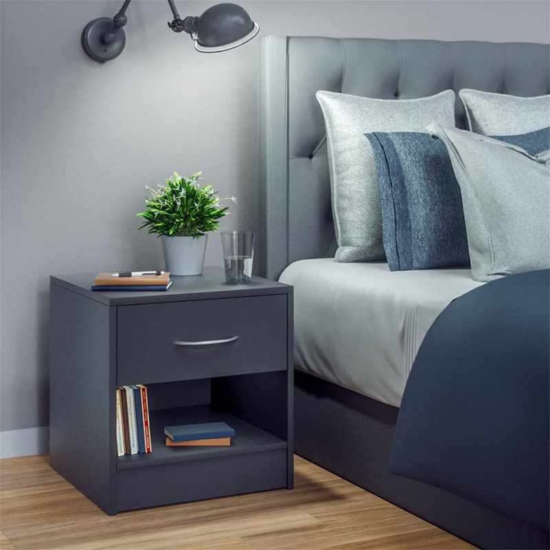 Araiz 39cm W Solid + Manufactured Wood Bedside Table, Black