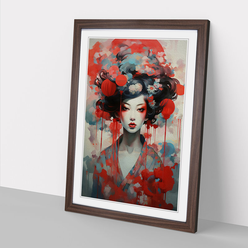 Geisha Dadaism Art - Framed Print, 46cm H x 34cm W, Walnut Framed