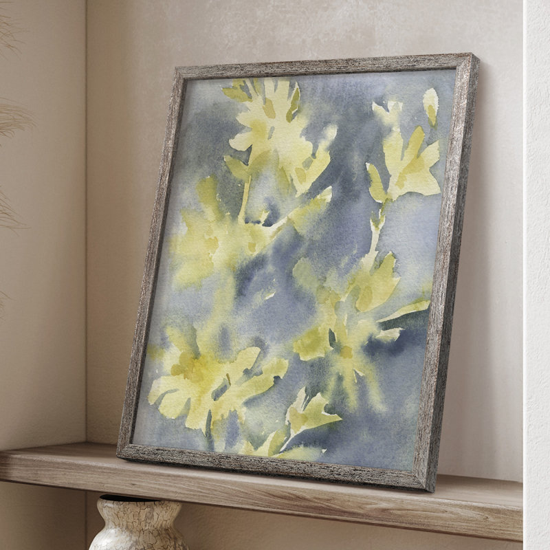 Forsythia Blooms II, reproduction encadrée - bois massif, H 11 po x l 9 po