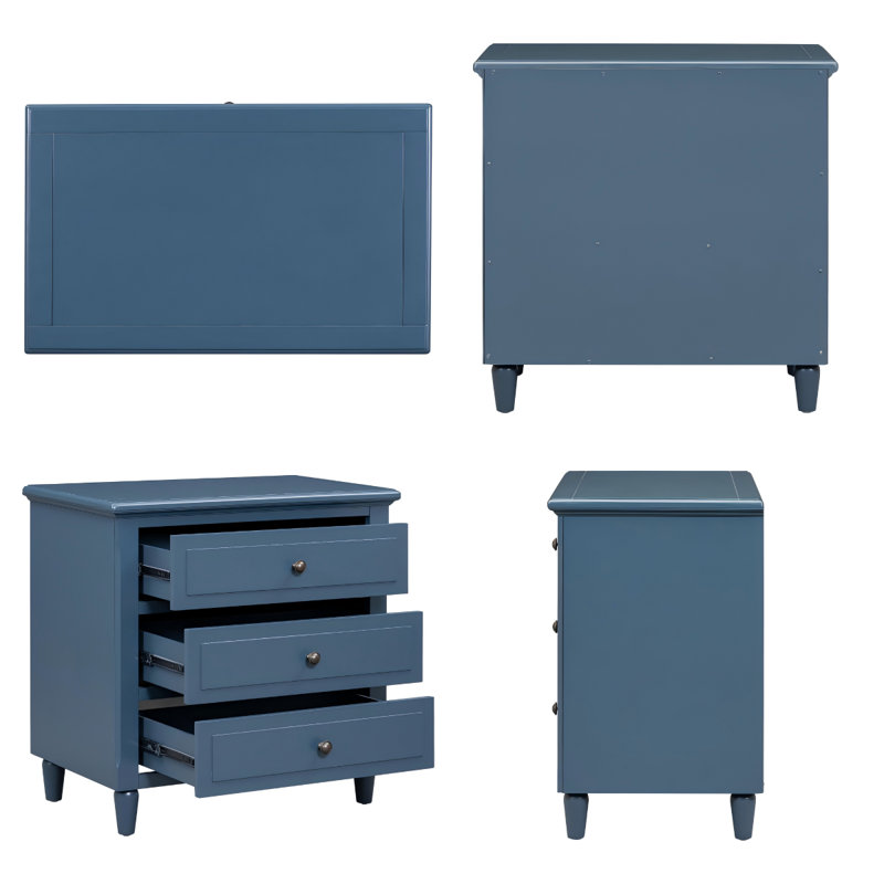 Table de chevet 3 tiroirs Albers, Bleu